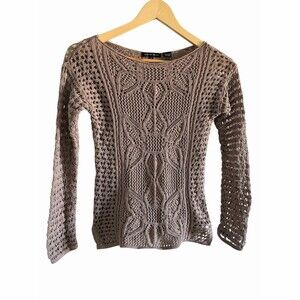 Jeanne Pierre Sweater Women's Size S Beige Crochet Open-Knit Pullover Top